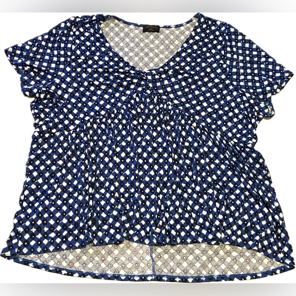Lane Bryant Tops - LANE BRYANT Babydoll Blouse V-Neck Empire Waist Blue White 26/28